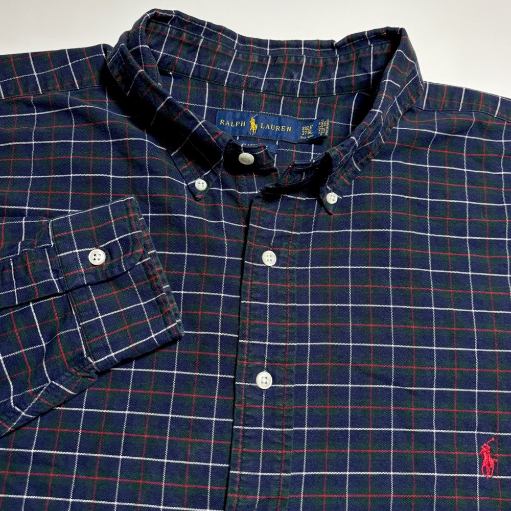 Ralph Lauren Classic Fit Plaid Mens 3XLT Big & Tall Button Down Shirt Navy Red